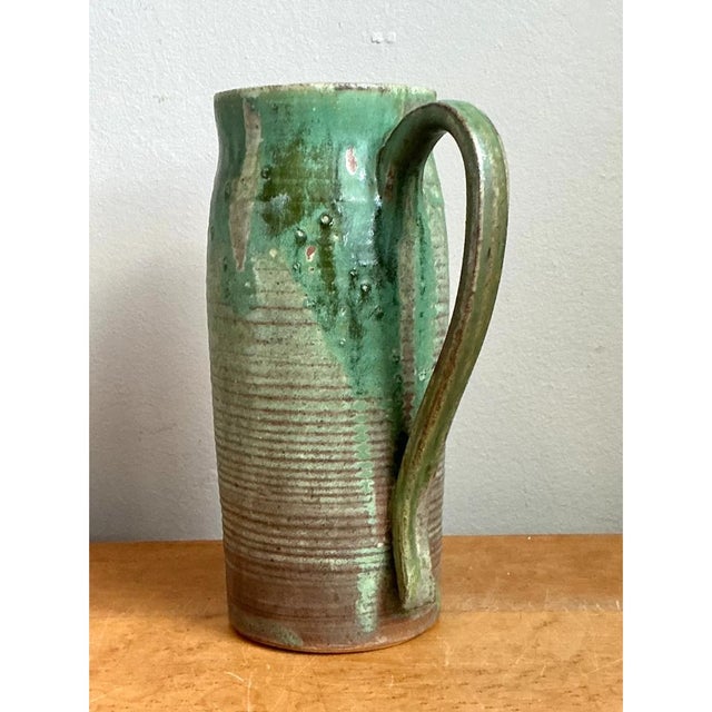Vintage Handcrafted Green Studio Pottery Jug For Sale - Image 11 of 12