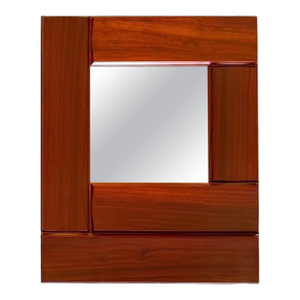 Luciano Frigerio, Hollywood Regency Mod. Tartaro Solid Padouk Wood Mirror, Italy 1970s