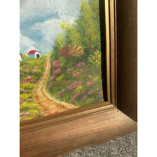 Small Signed Gold Framed Farmhouse and Foliage Landscape Painting on Canvas For Sale In Atlanta - Image 6 of 8