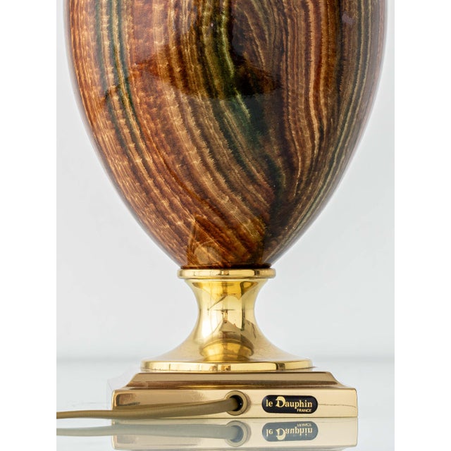 French Faux Bois Ceramic Urn Table Lamp by Le Dauphin, 1980s For Sale - Image 6 of 15