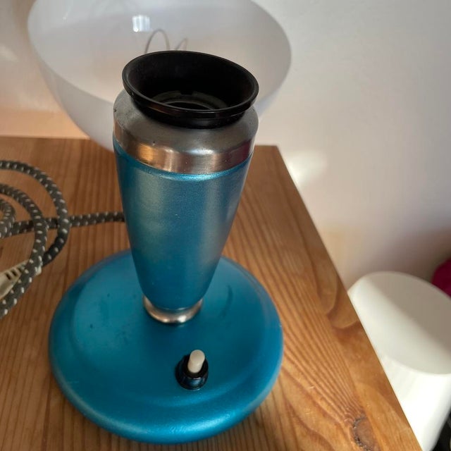 Mid-Century Modern Mushroom Table Lamp in Blue Metal, 1963 For Sale - Image 9 of 12