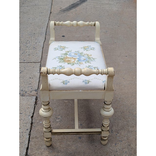 Mid 20th Century Vintage Chic Turned-Leg Cream Boho Bench For Sale - Image 5 of 13
