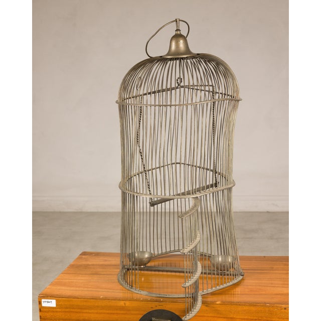 Early 20th Century Antique Indian Brass Bird Cage with Domed Top and Original Perches For Sale - Image 5 of 14