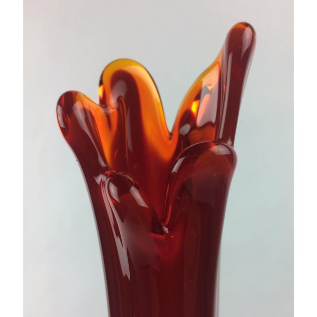 1970s Contemporary Viking Glass Epic Column Ribbed Ruby Red Swung Vase