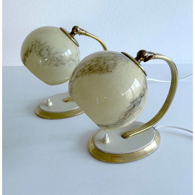Modern Art Deco Table Lamps in Brass and Glass, Set of 2 For Sale - Image 3 of 16