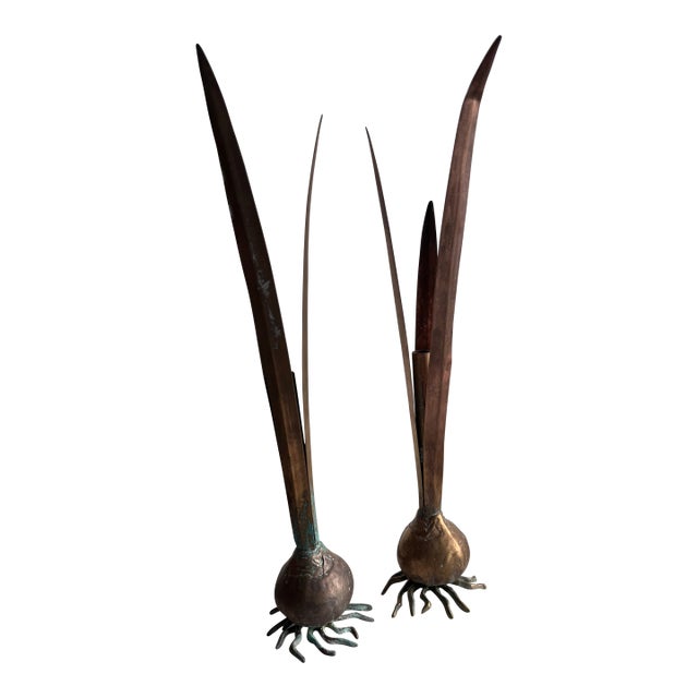 Pair Vintage Patinated Italian Post-Modern Carnevale Bulb Vases For Sale
