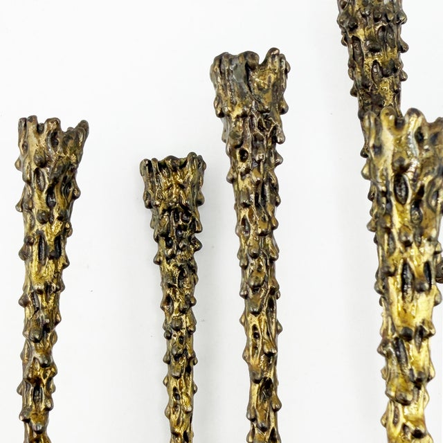 Brutalist Mid 20th Century Brutalist Nine-Light Candelabra Menorah With Sculptural Molten Gold Metal After Paul Evans For Sale - Image 3 of 8