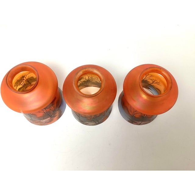 Set of 3 Hand Blown Glass Hand Painted Czechoslovakia Art Nouveau Shades For Sale - Image 4 of 10