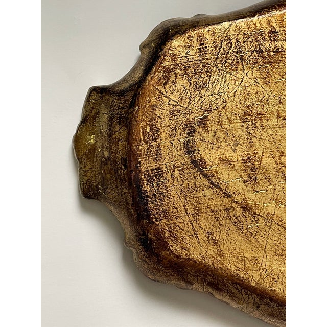 Early 20th Century Vintage Orange & Gold Florentine Style Wooden Tray For Sale - Image 5 of 9