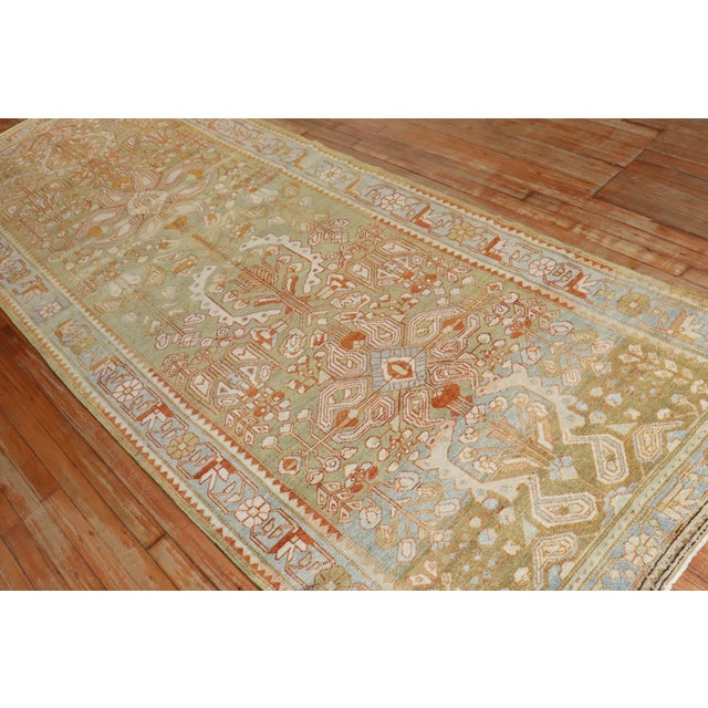 Wide Antique Zabihi Collection Persian Green Persian Runner - 4' x 11'2" For Sale - Image 9 of 12