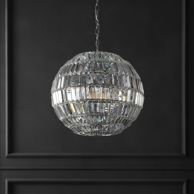 Illuminate your space with the Demarco small crystal chandelier. This stunning fixture in chrome adds a touch of elegance...