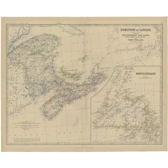 Antique Map of Eastern Canada, 1882 For Sale