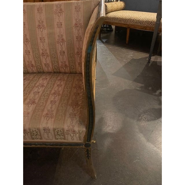 19th C. Swedish Carved and Painted Settee For Sale - Image 4 of 8