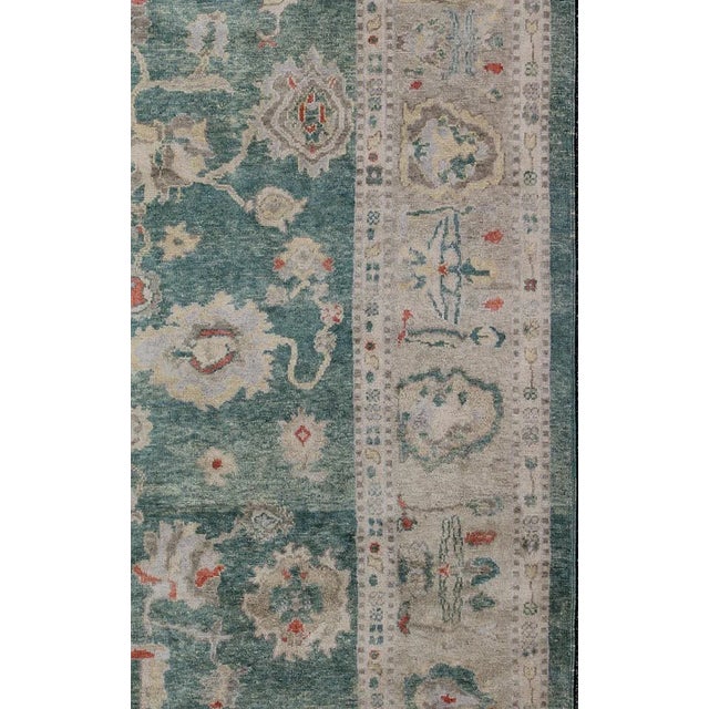 Traditional Green Color Turkish Oushak Rugby Keivan Woven Arts 10'7'' X 13'8'' For Sale - Image 3 of 6