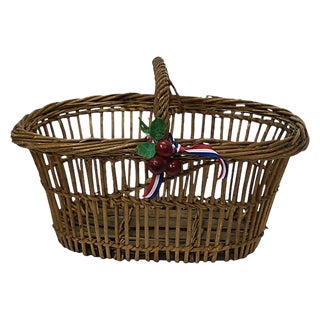 Antique French Marketing Basket W/ Cherries For Sale