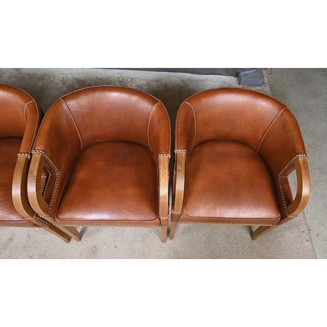 Vintage Art Deco Chairs in Walnut and Leather, 1940, Set of 4 For Sale - Image 10 of 18