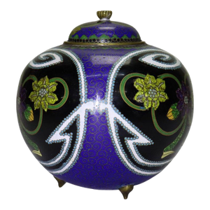 Antique Chinese Cloisonne Enameled Lidded & Footed Jar Early 20thC