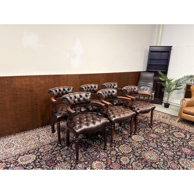 English Chesterfield Chairs, Set of 6 For Sale - Image 5 of 18