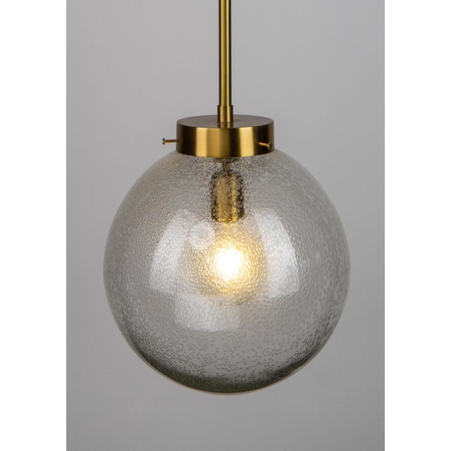 Ramus, Midcentury style Pendant, Satin Brass, Gently brushed and lacquered brass, Clear Bubbled Hand crafted glass,...