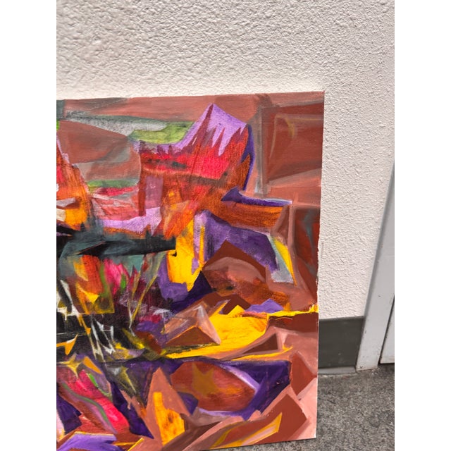 Design Plus Gallery presents a Circa 2012 Abstract Acrylic on Canvas. This original abstract composition displays layered...