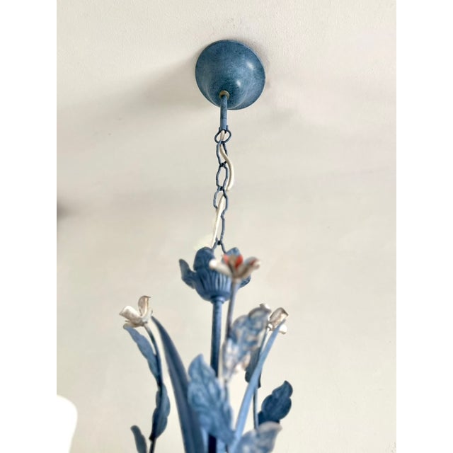 Vintage Floral Painted Steel Five-Light Chandelier from Lamparas Schuller, Spain, 1990s For Sale - Image 9 of 18