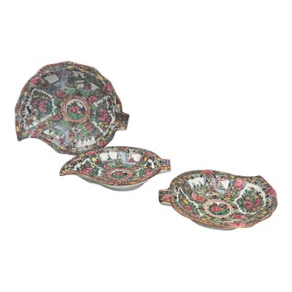 Vintage Trio of Rose Medallion Leaf-Shaped Dishes For Sale