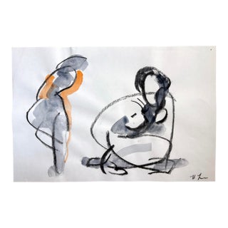 Gesture Pose Orange Ii, Watercolor, Charcoal on Paper. 12 X 18 Inches For Sale