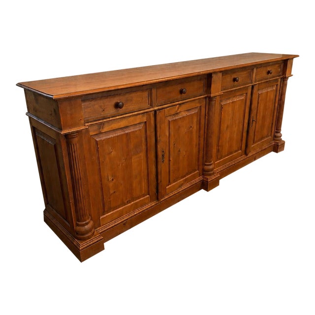 Antique Long Pine Buffet For Sale