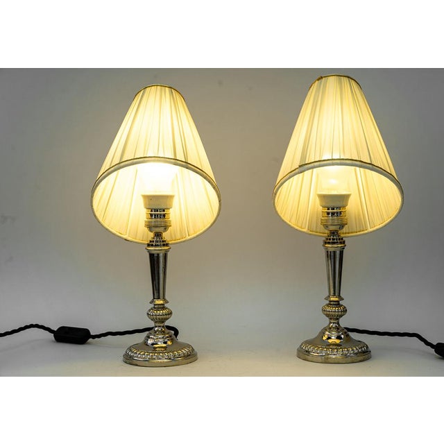 Metal Art Deco Nickel-Plated Table Lamps with Fabric Shades, Vienna, 1920s, Set of 2 For Sale - Image 7 of 16