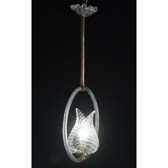 Art Deco 1940s Charming Transparent Art Decò Barovier E Toso Pendant Light Murano Glass For Sale - Image 3 of 12