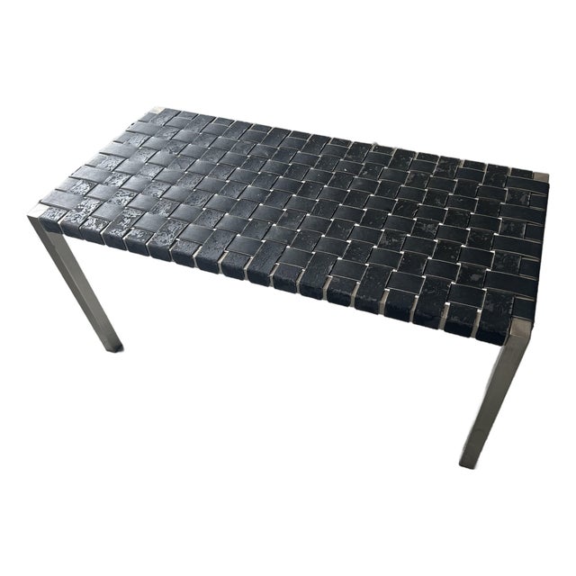 Stainless Steel and Woven Leather Bench For Sale