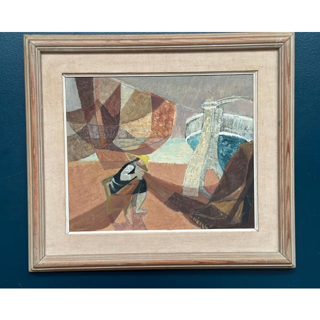 Nils Öst, Figure with Boats, 1950s, Oil Painting on Panel, Framed For Sale - Image 10 of 18