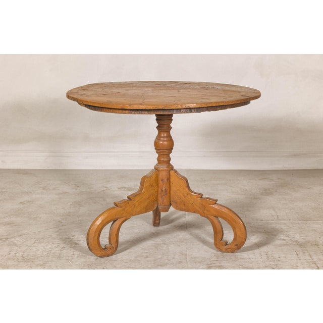 Early 20th Century Dutch Colonial Teak Pedestal Side Table with Tripod Base, Early 20th Century For Sale - Image 5 of 12