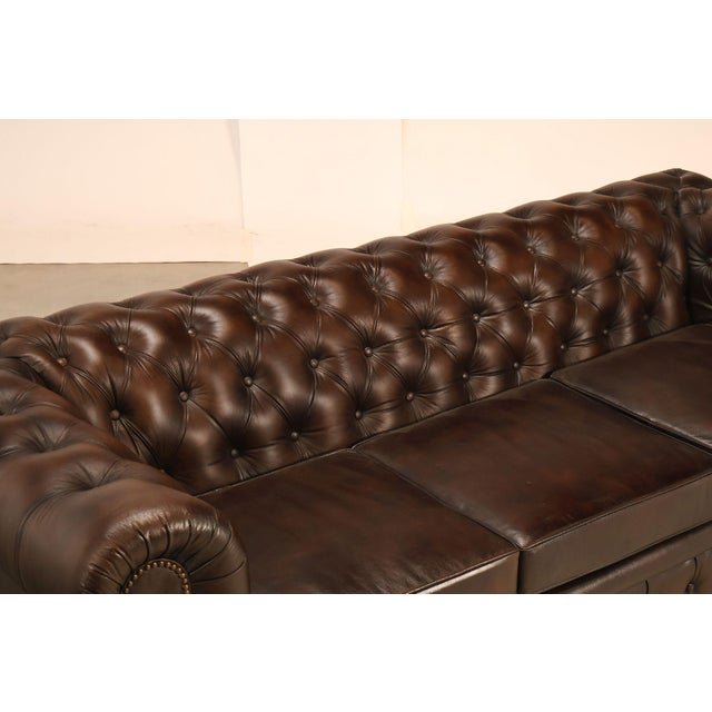 Chesterfield Style 7 Foot Espresso Brown Tufted Leather Sofa For Sale - Image 4 of 16