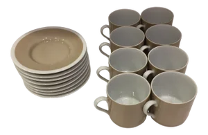 1970s Fitz & Floyd Rondelet Fawn Brown Flat Demitasse Cup & Saucer Set- 16 Pieces