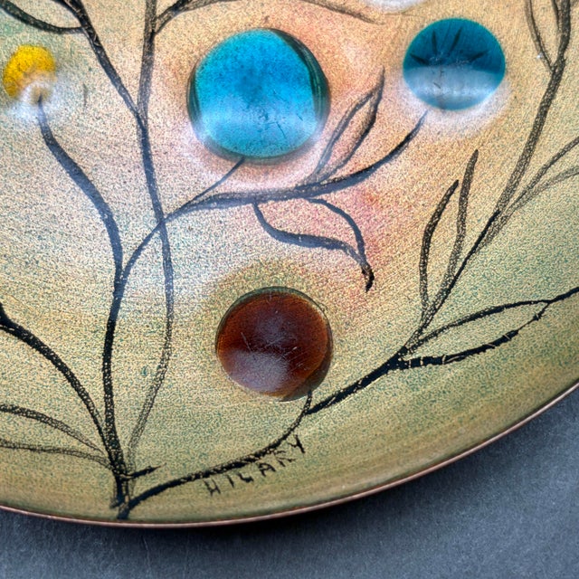 Metal Vintage Hilary “Tree of Life” Enamel on Copper Plate With Glass Cabochons For Sale - Image 7 of 8