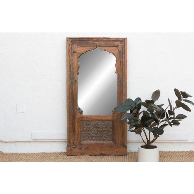 Indian Antique Architectural Mughal Arch Mirror For Sale - Image 3 of 10