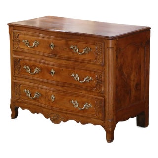 18th Century French Louis XV Fruitwood Commode Lyonnaise With Bronze Handles For Sale
