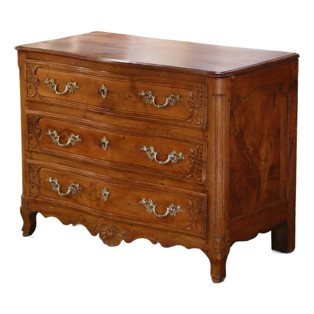 18th Century French Louis XV Fruitwood Commode Lyonnaise With Bronze Handles For Sale