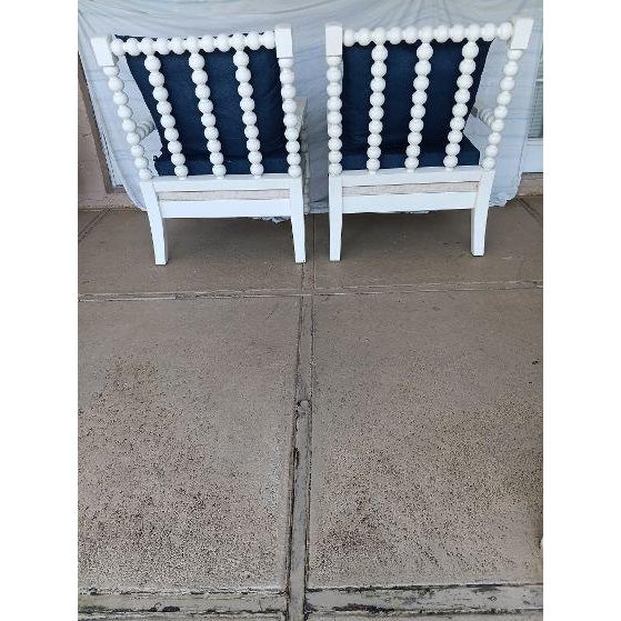 Coastal Wood White Arm Chair With Blue Cushion Set of 2 Style: Coastal Color: White/Blue Dimensions: 28" W x 36" H x...