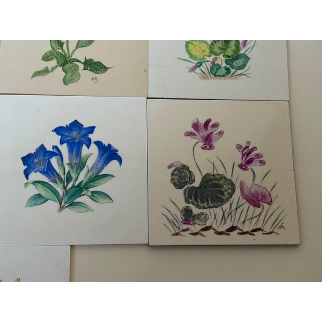 Blue Hand-Painted Botanical Ceramic Tiles by Josef Frank, Meissen, Germany, 1960, Set of 9 For Sale - Image 8 of 15