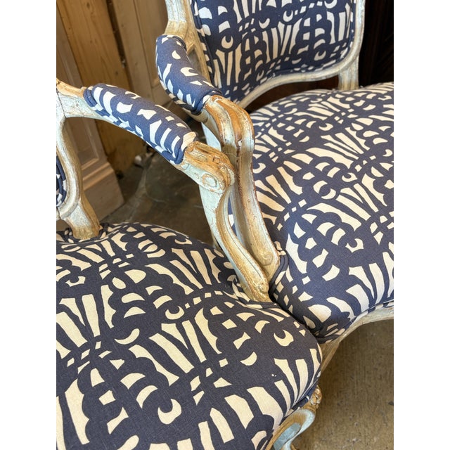 Wood Pair of Early 19th Century French Bergere Chairs Upholstered in Raoul Textiles Fabric For Sale - Image 7 of 13