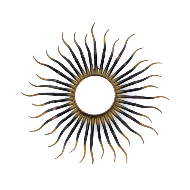 1960s Chaty Sunburst Brass & Gun Metal Wall Mirror French Mid-Century Modern, 1960s For Sale - Image 5 of 13