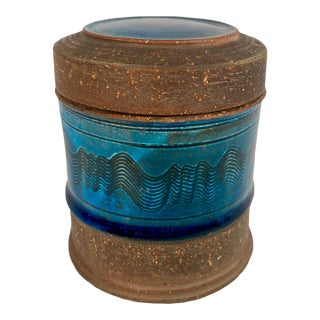 Mid-Century-Modern Nils Kahler Stoneware Jar - Blue For Sale