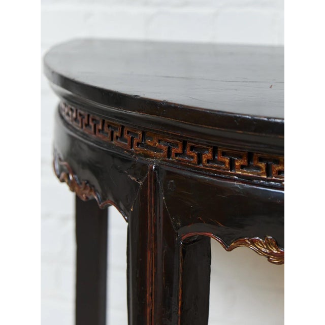 Antique Chinese Black Lacquer Demi-Lune Console Table For Sale - Image 4 of 9