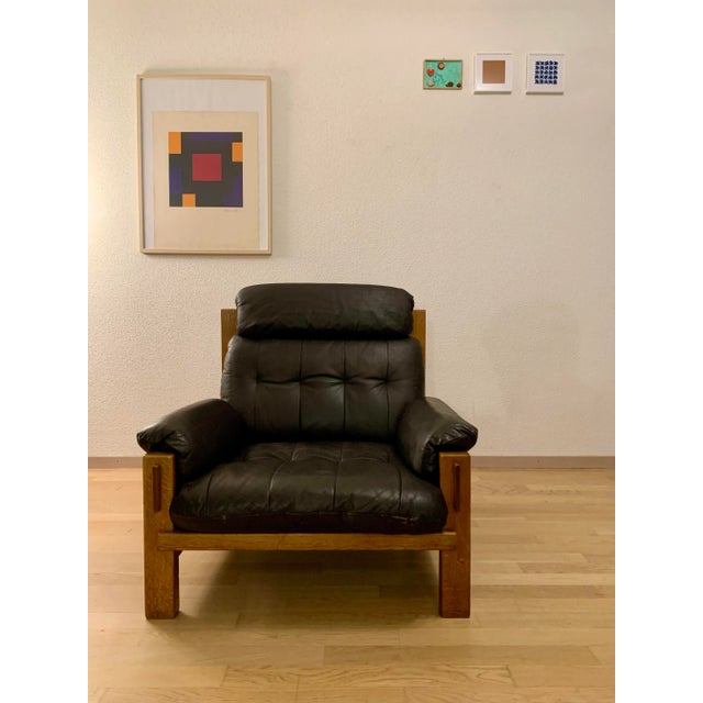 Brutalist Leather Armchair in the style of Pierre Chapo, 1970s For Sale - Image 6 of 12