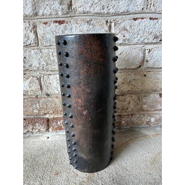 Rustic Vintage Ceramic Vase With Studs For Sale - Image 3 of 12