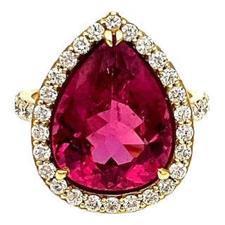7.75 Ct Natural Rubellite & Diamond Ring Size 6 For Sale
