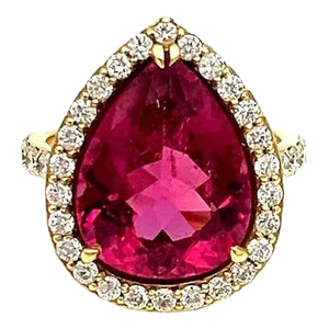 7.75 Ct Natural Rubellite & Diamond Ring Size 6
