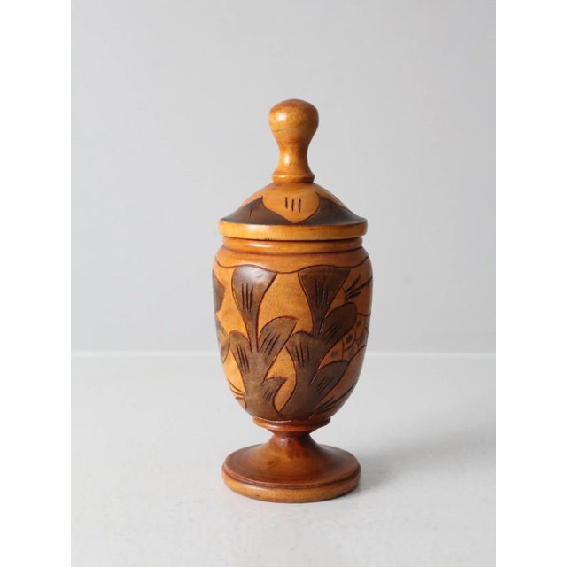 Mid 20th Century Vintage Carved Wooden Jar For Sale - Image 5 of 8